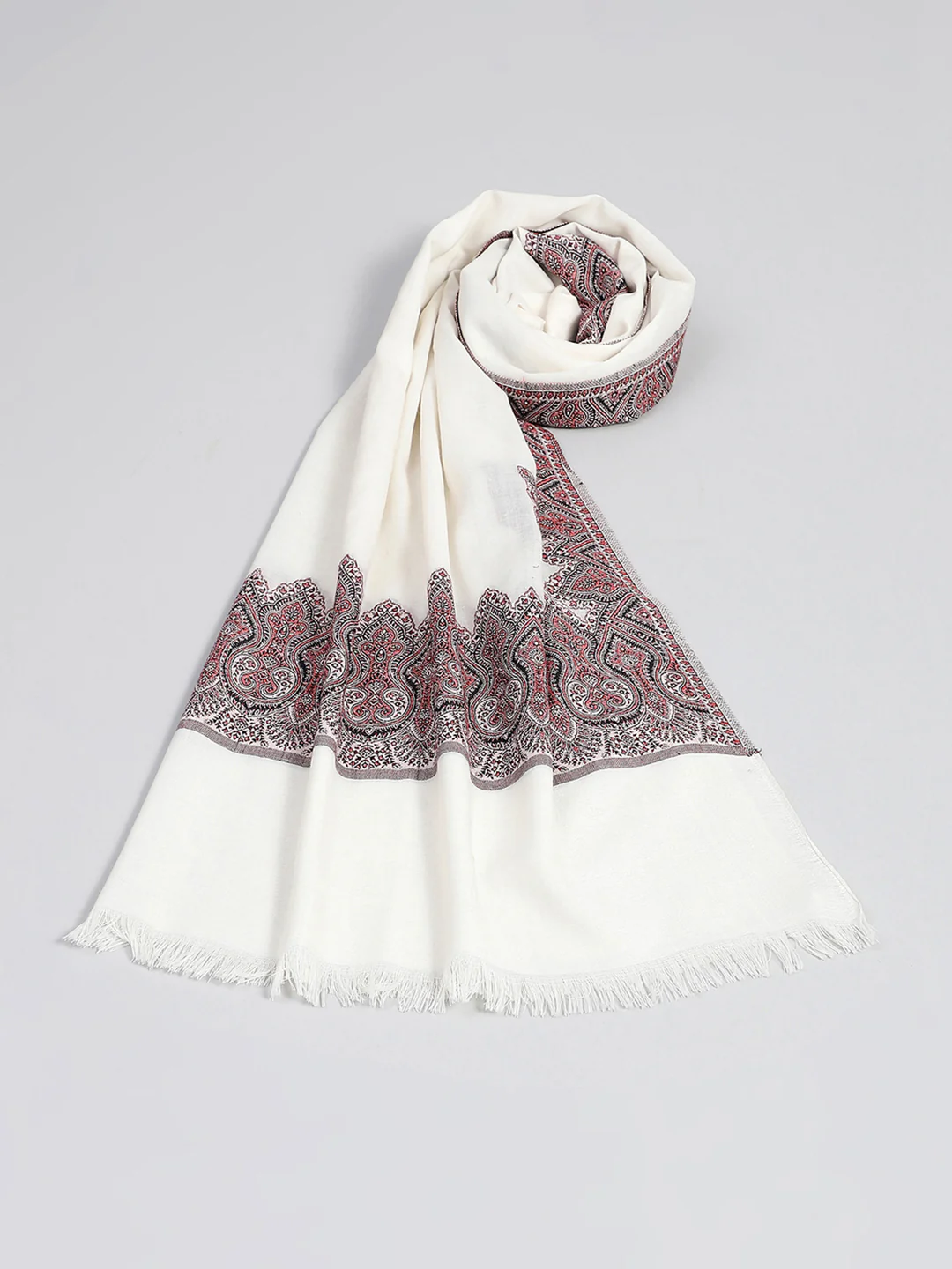 Women Off White Self Design Shawl - Image 2