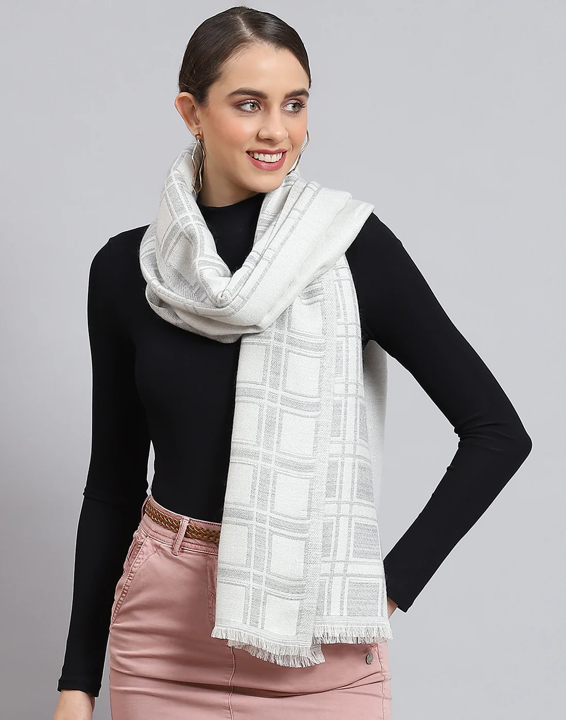 Women Off White Self Design Stole - Image 3