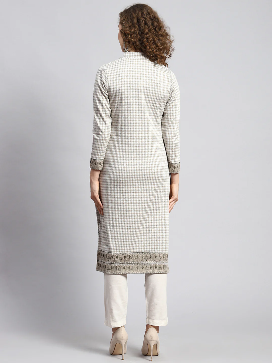 Women Off White Self Kurti - Image 5