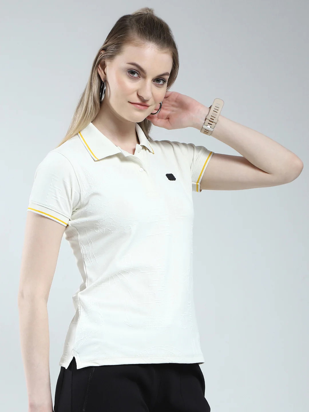 Rock.it Women Off White Solid Collar Half Sleeve T-Shirt - Image 4