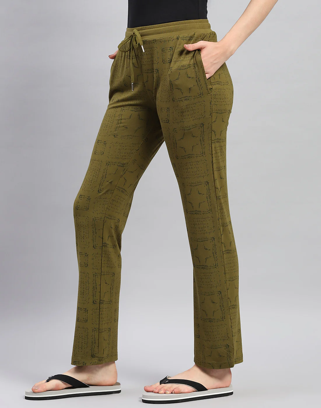 Women Olive Printed Regular Fit Lower - Image 3