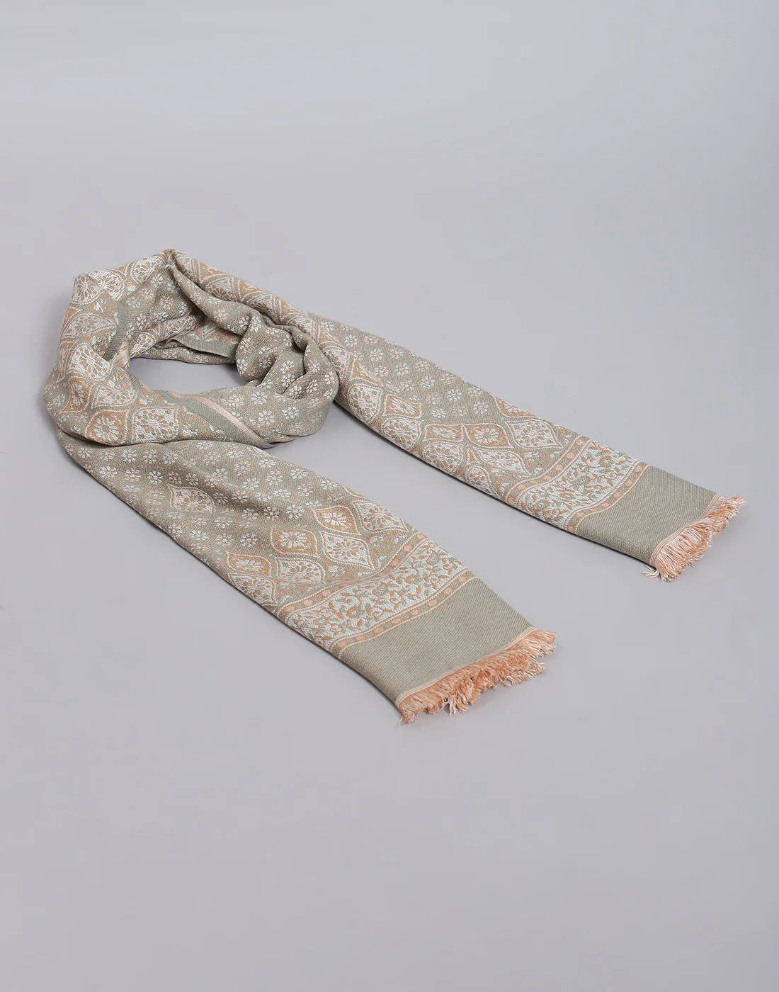 Women Olive Self Design Stole - Image 6