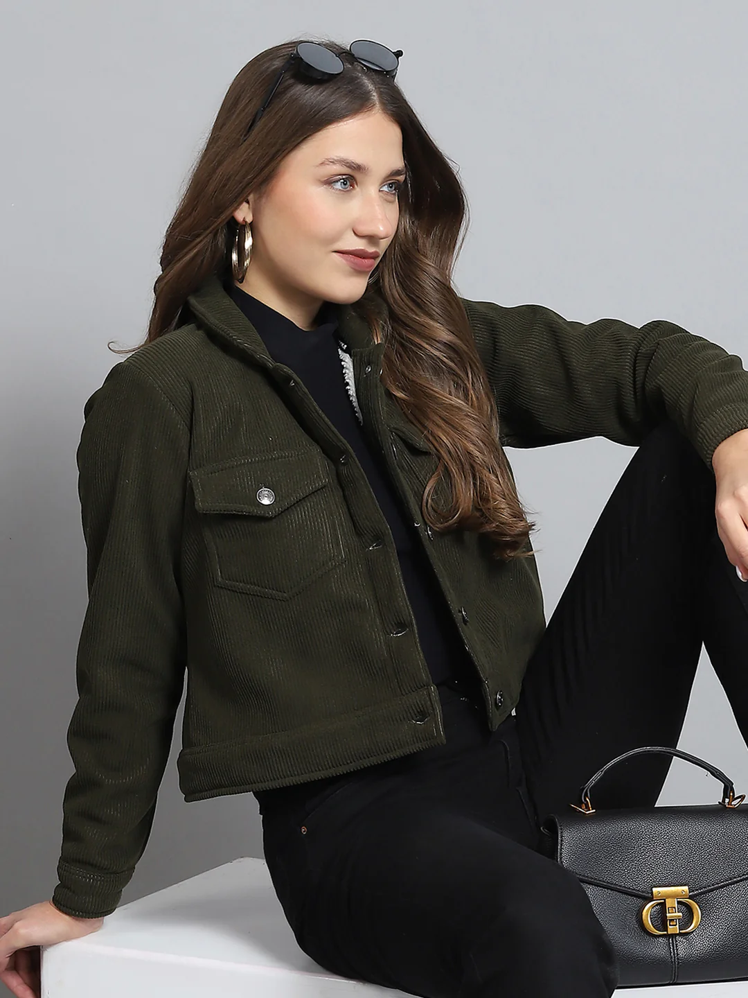 Rock.it Women Olive Solid Collar Full Sleeve Jacket - Image 6