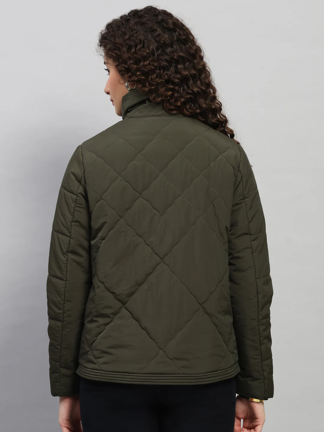 Women Olive Solid Collar Full Sleeve Jacket - Image 5