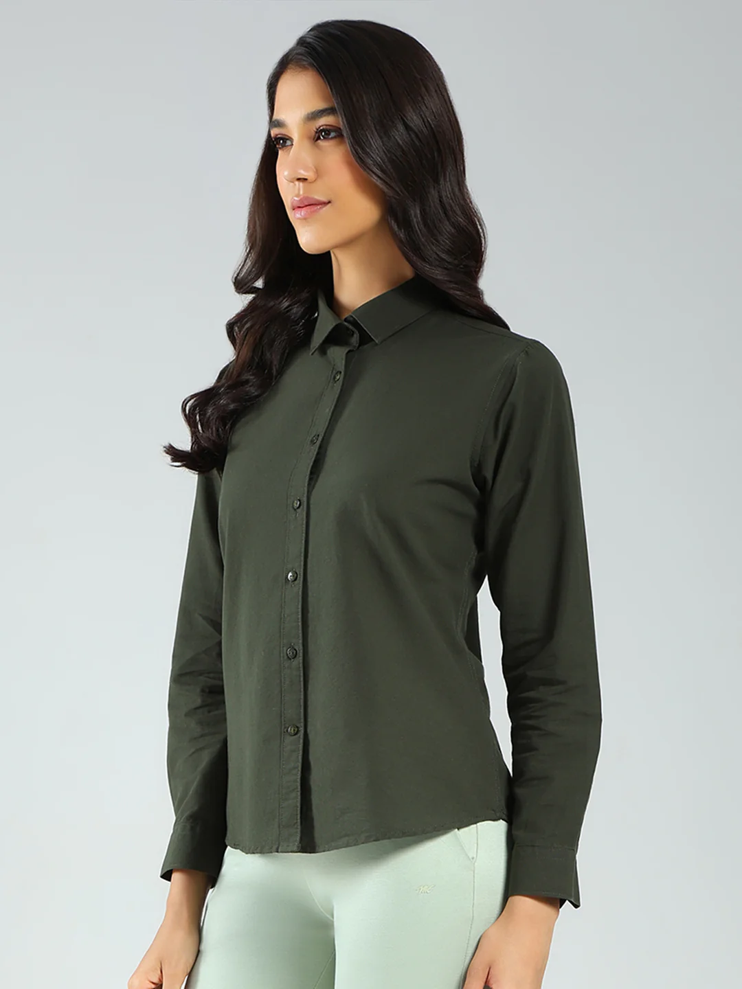 Rock.it Women Olive Solid Collar Full Sleeve Shirt - Image 3