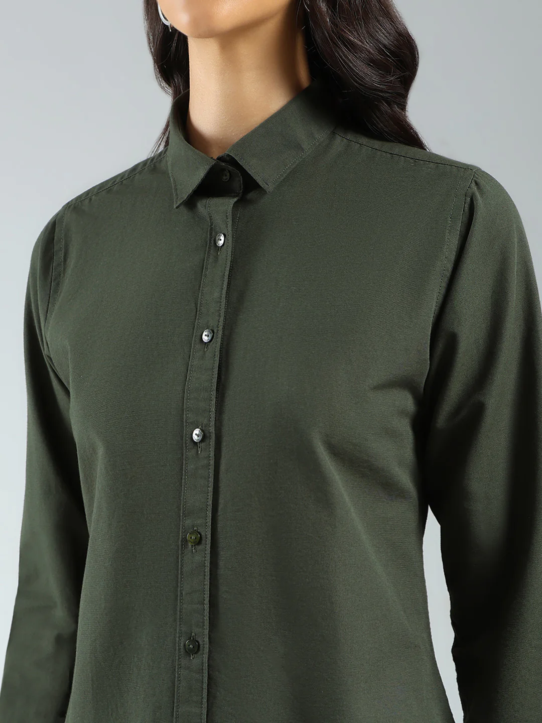 Rock.it Women Olive Solid Collar Full Sleeve Shirt - Image 7
