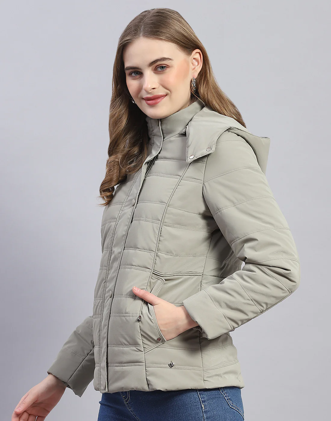 Women Olive Solid Hooded Full Sleeve Jacket - Image 3