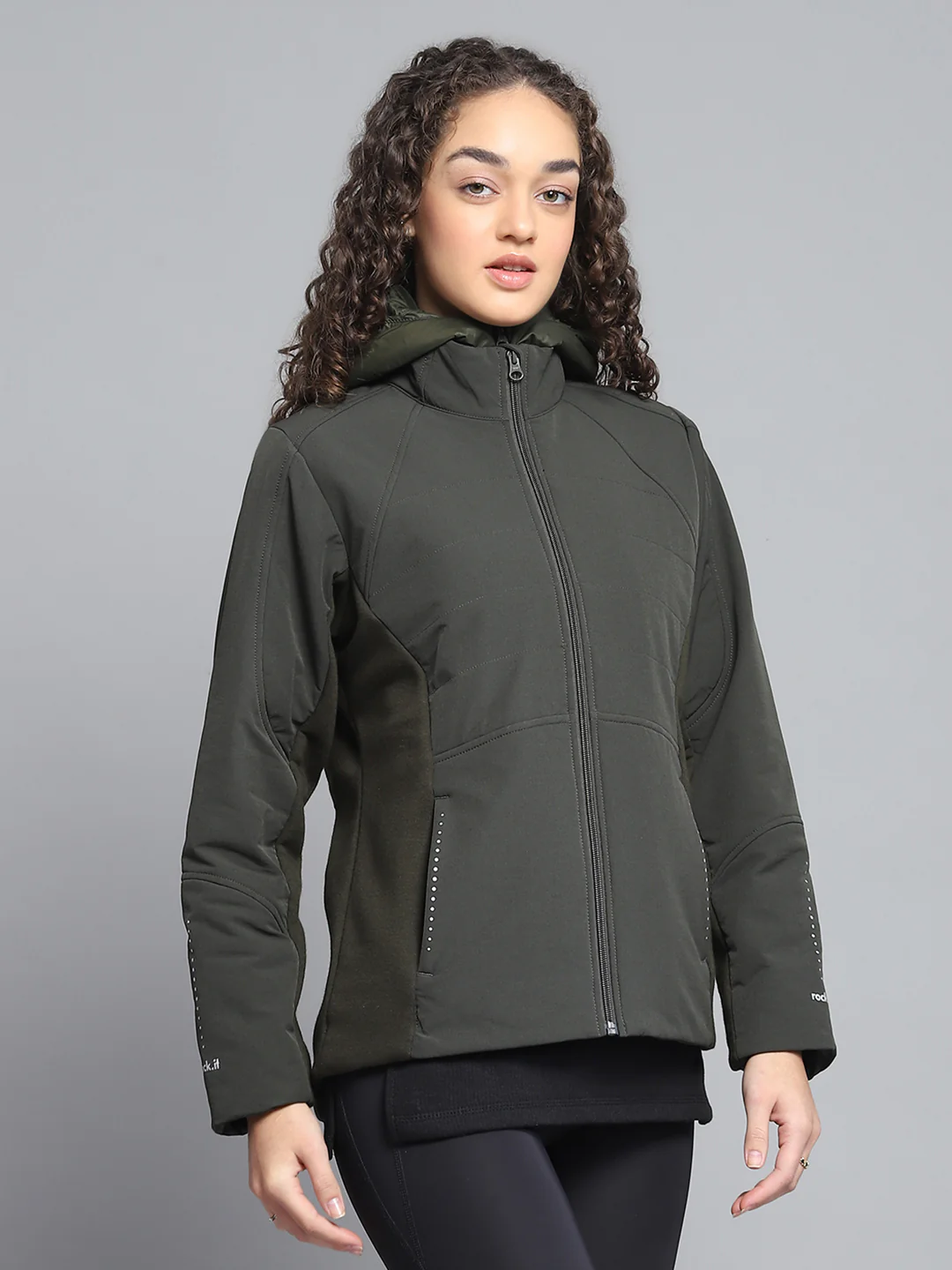 Rock.it Women Olive Solid Detachable Hood Full Sleeve Jacket - Image 4