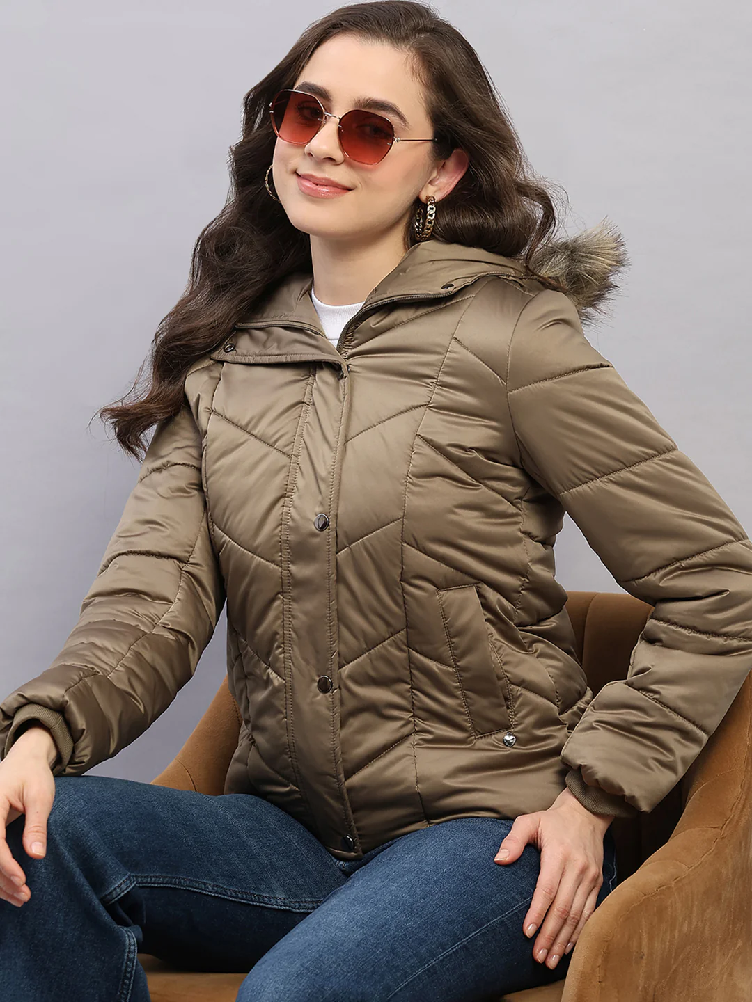 Women Olive Solid Hooded Full Sleeve Jacket - Image 6