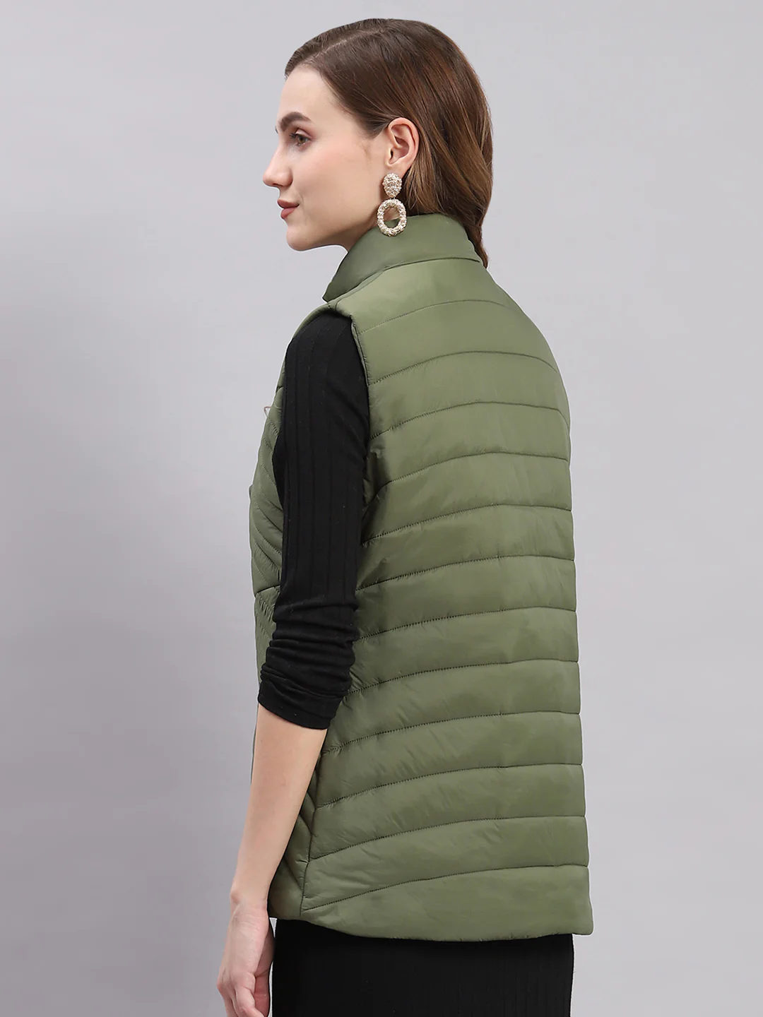 Women Olive Solid Hooded Sleeveless Jackets - Image 6