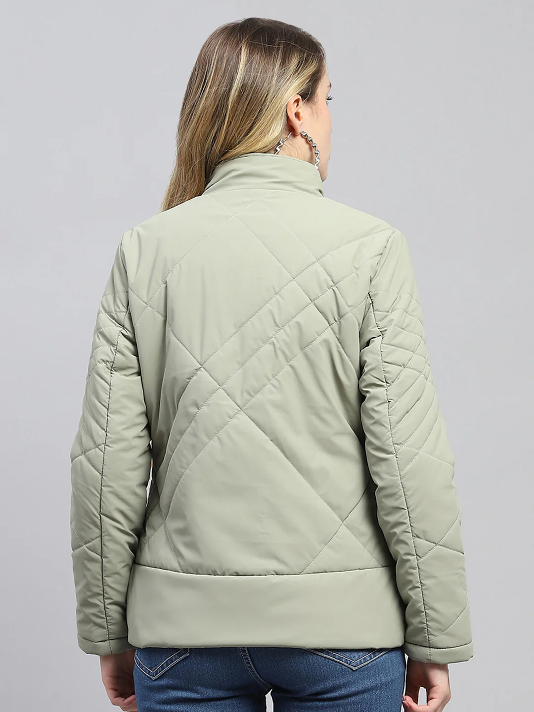 Women Olive Solid Mock Neck Full Sleeve Jacket - Image 5