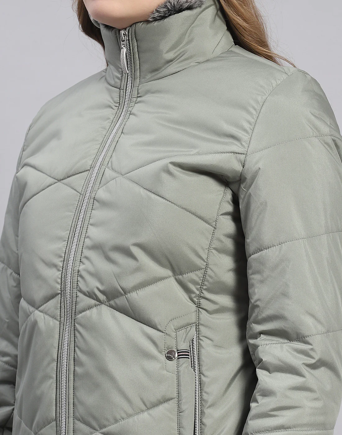 Women Olive Solid Stand Collar Full Sleeve Jacket - Image 6