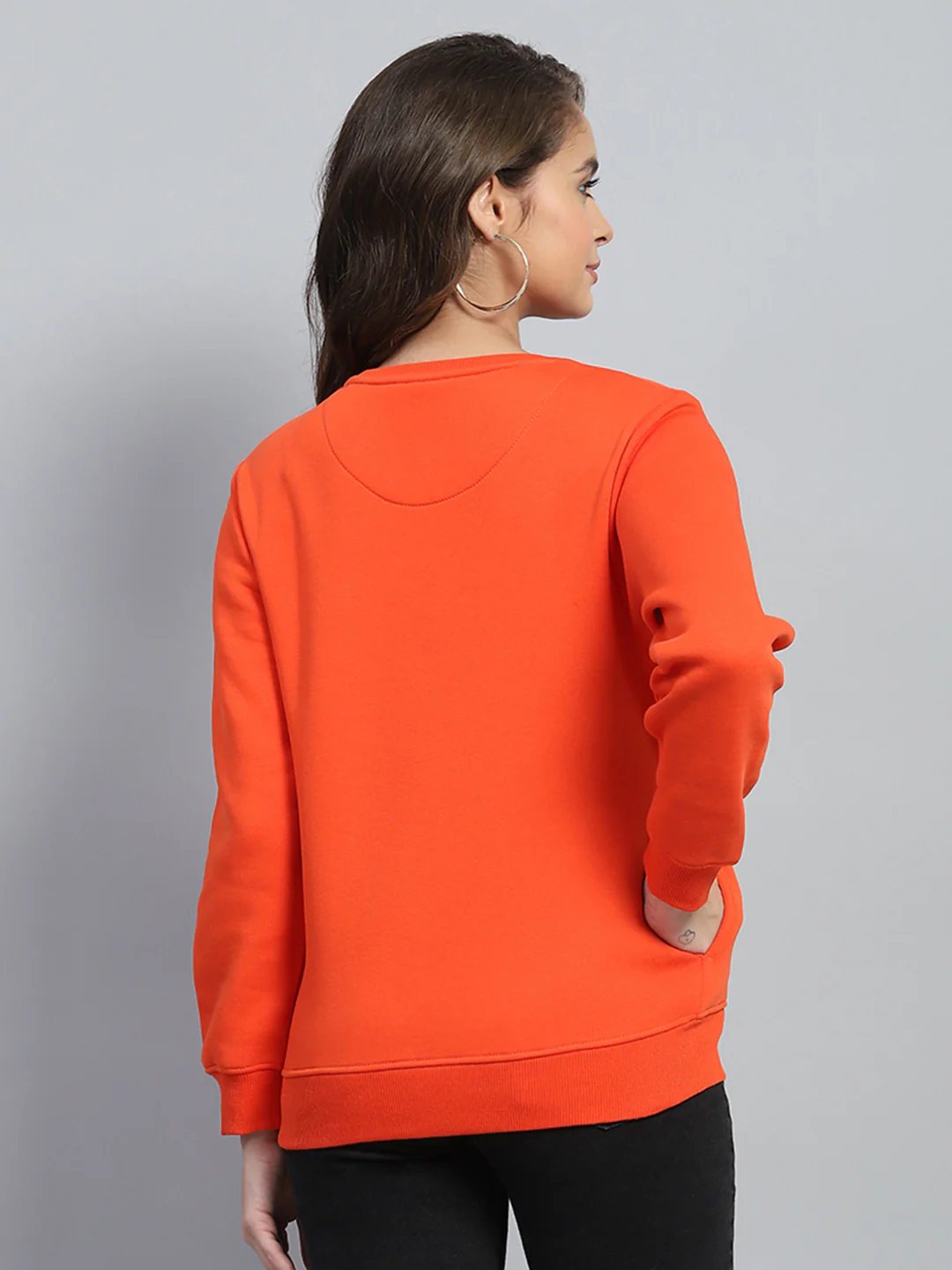 Women Orange Printed Round Neck Full Sleeve Sweatshirt - Image 5