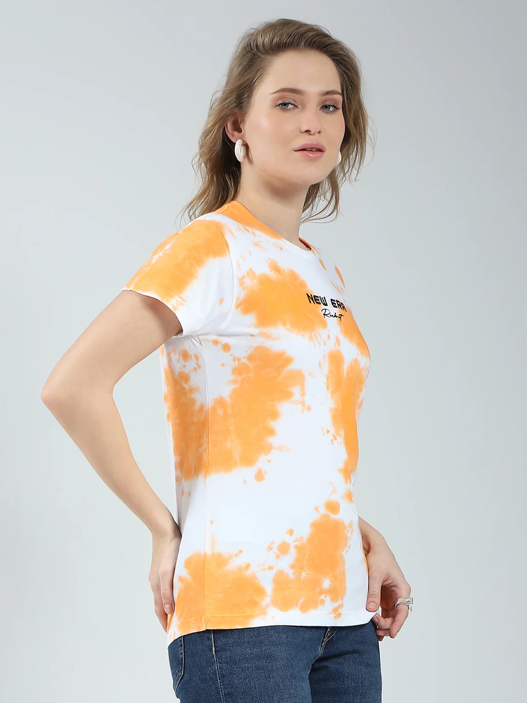 Rock.it Women Orange Printed Round Neck Half Sleeve Top - Image 4