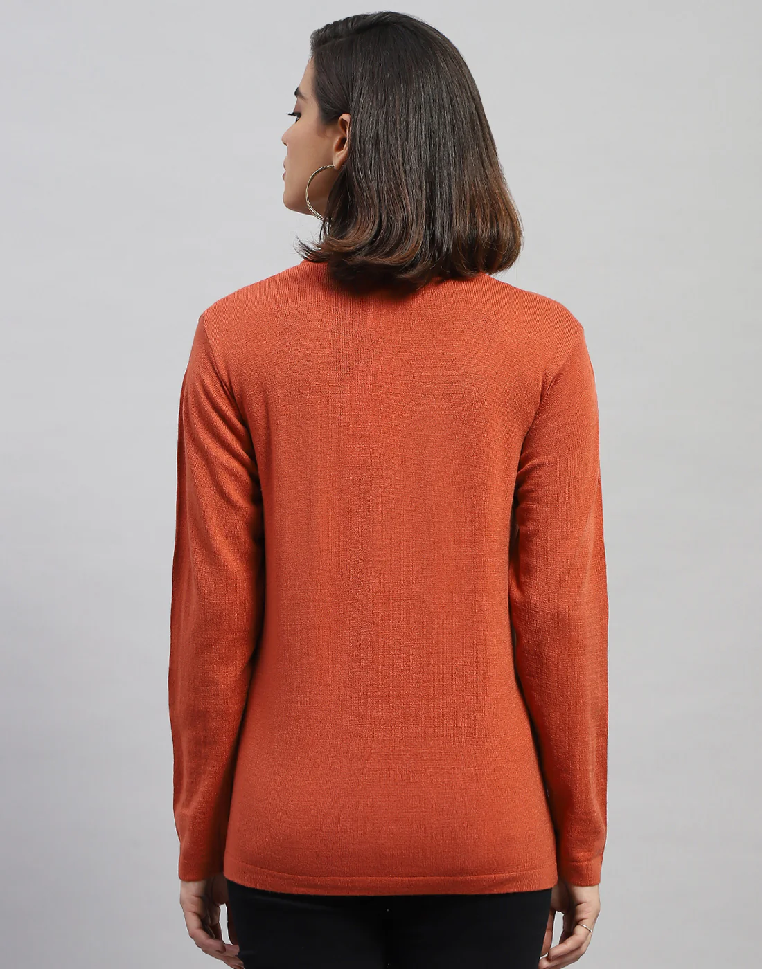 Women Orange Self Design V Neck Full Sleeve Cardigan - Image 5
