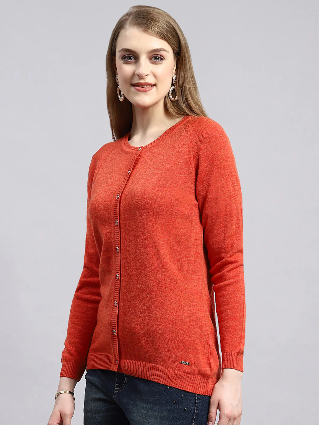 Women Orange Solid Cardigan - Image 4