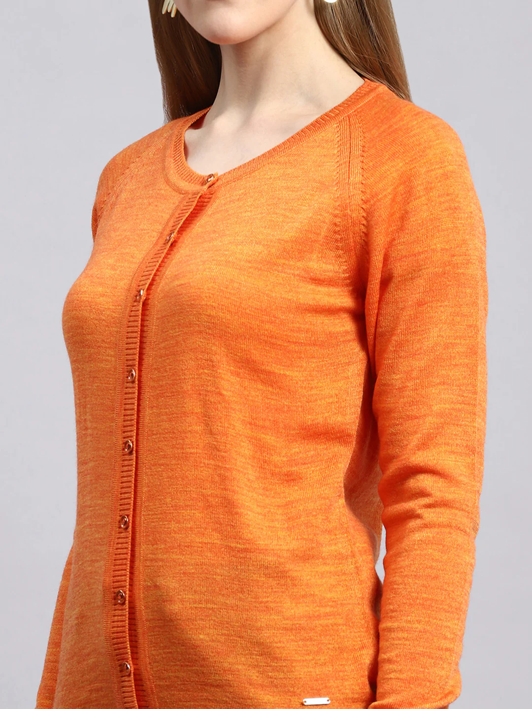 Women Orange Solid Cardigan - Image 6