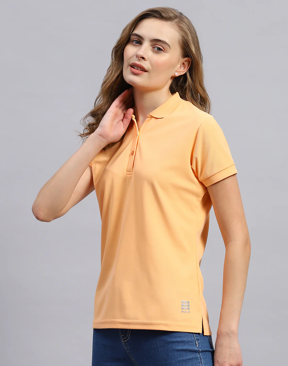 Rock.it Women Orange Solid Polo Collar Half Sleeve T-Shirt - Image 3