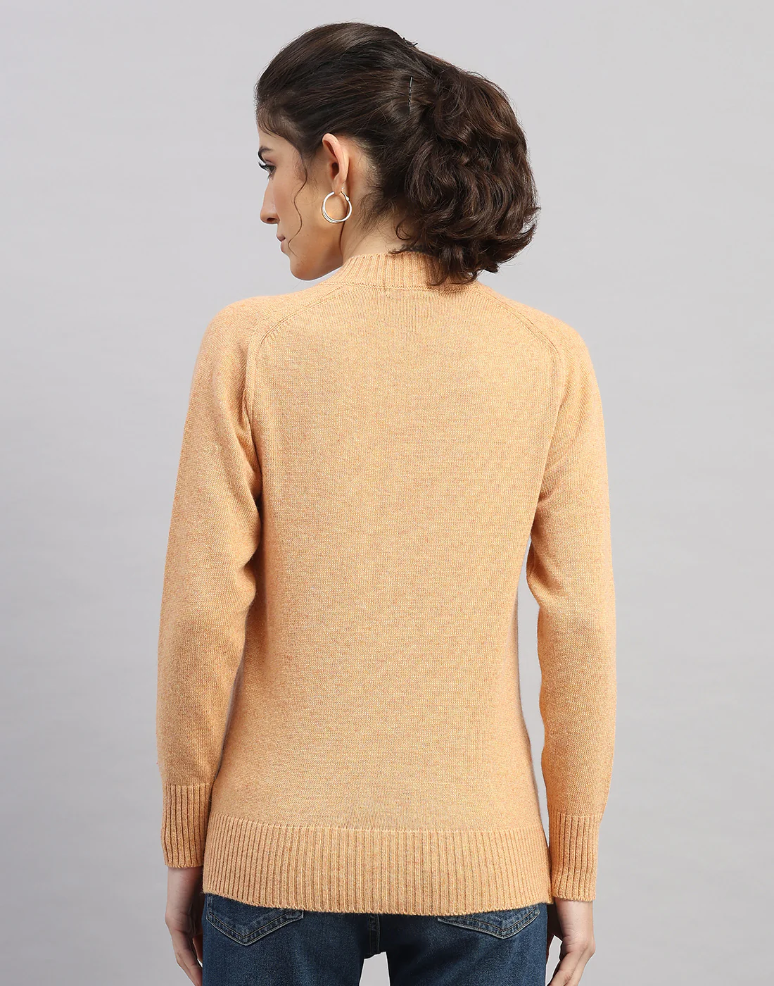 Women Orange Solid Round Neck Full Sleeve Cardigan - Image 4