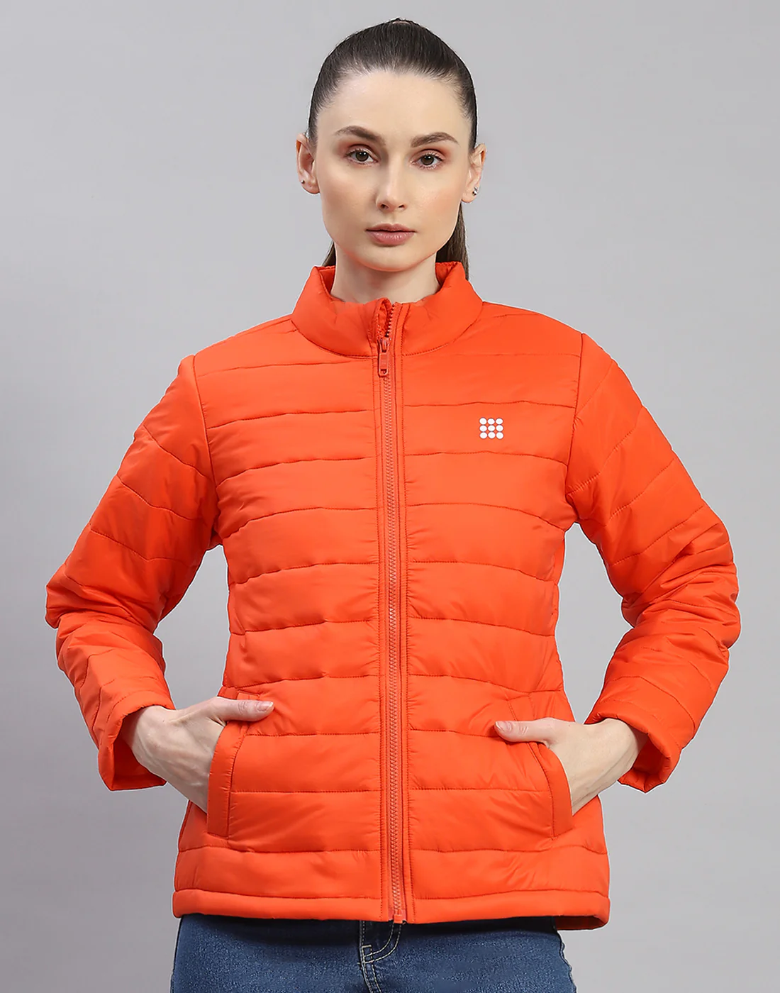 Rock.it Women Orange Solid Stand Collar Full Sleeve Jacket - Image 3