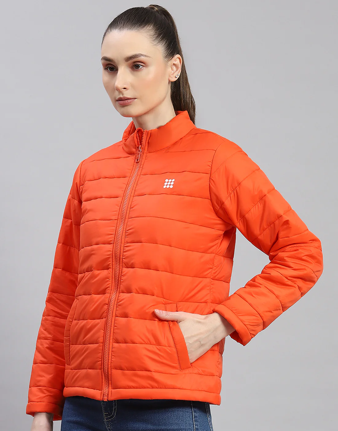Rock.it Women Orange Solid Stand Collar Full Sleeve Jacket - Image 4