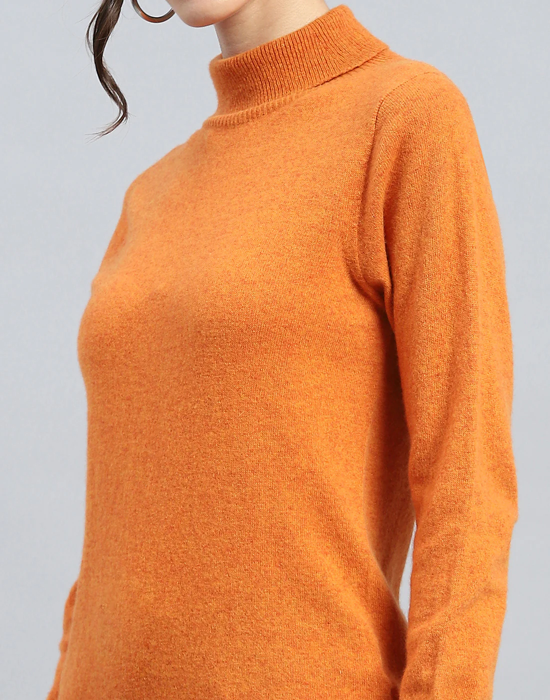 Women Orange Solid Turtle Neck Full Sleeve Winter Top - Image 6