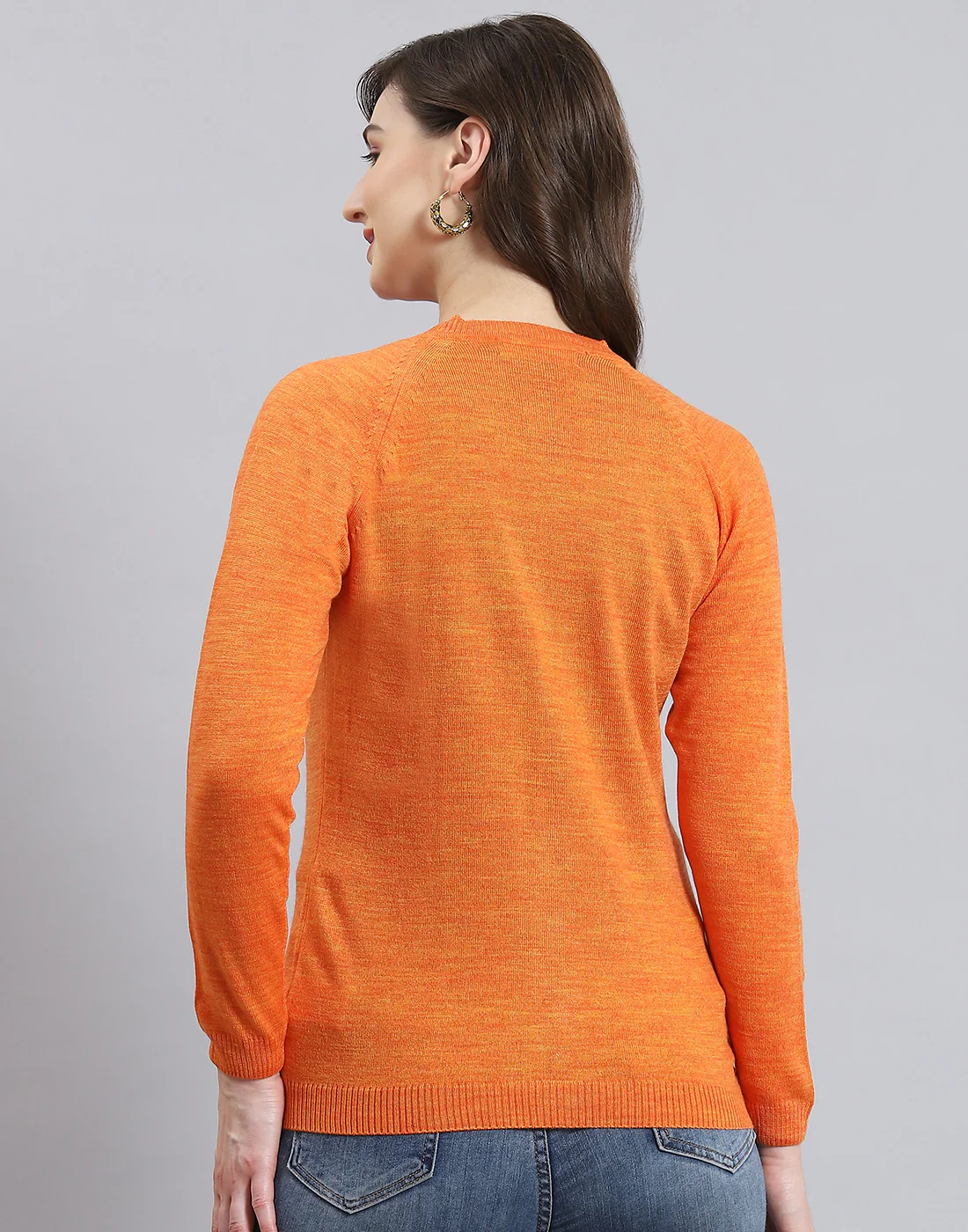 Women Orange Solid V Neck Full Sleeve Cardigan - Image 6