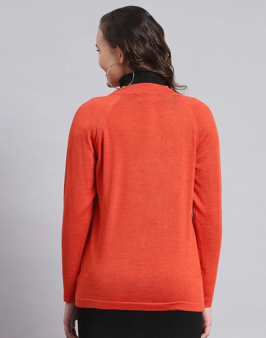 Women Orange Solid V Neck Full Sleeve Sweater - Image 5