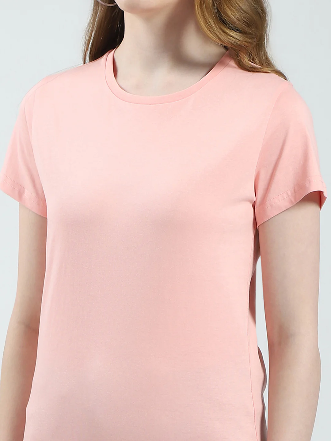 Women Peach & Blue Solid Round Neck Half Sleeve Top 2Pc Set - Image 11