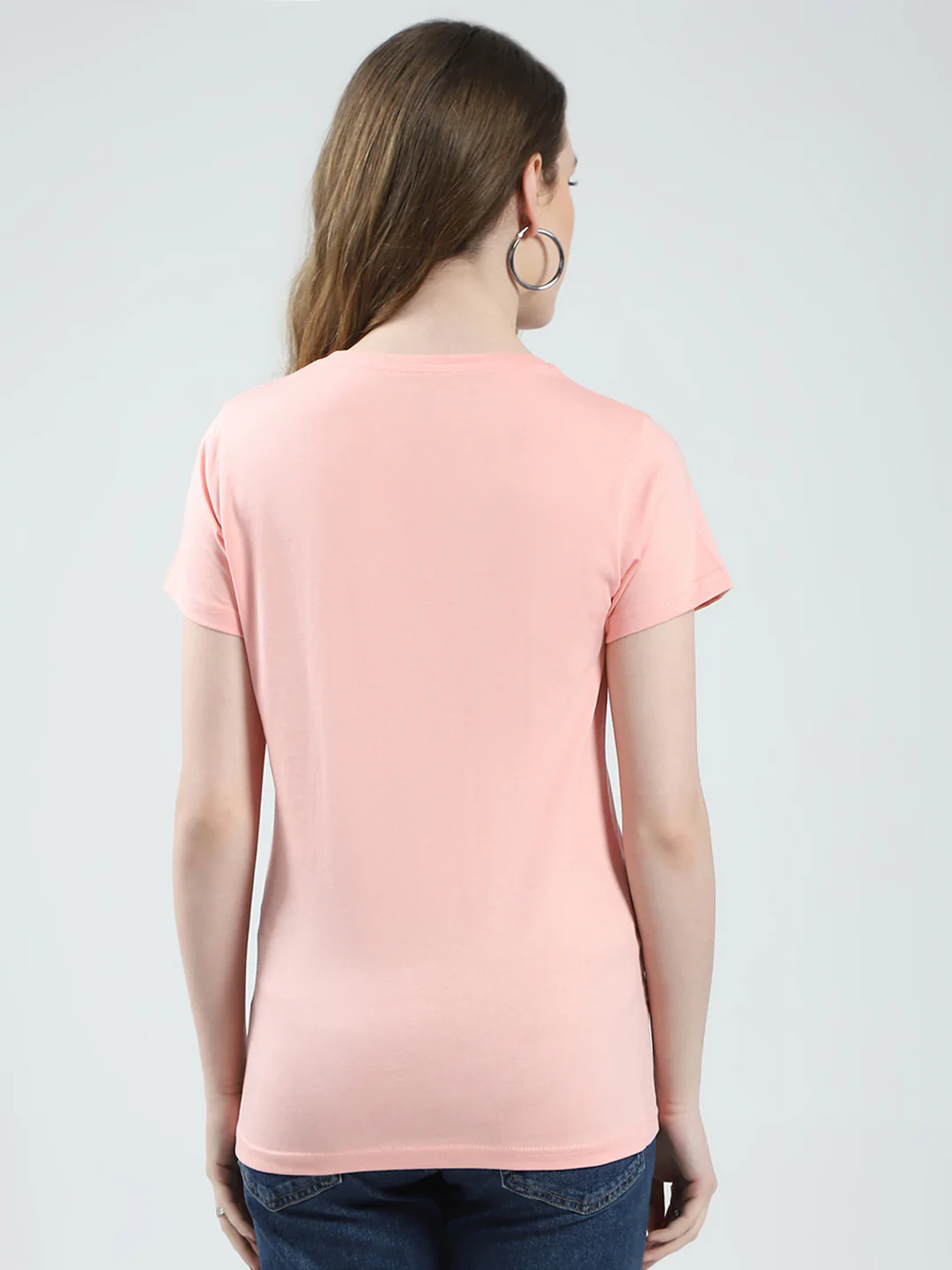 Women Peach & Blue Solid Round Neck Half Sleeve Top 2Pc Set - Image 6