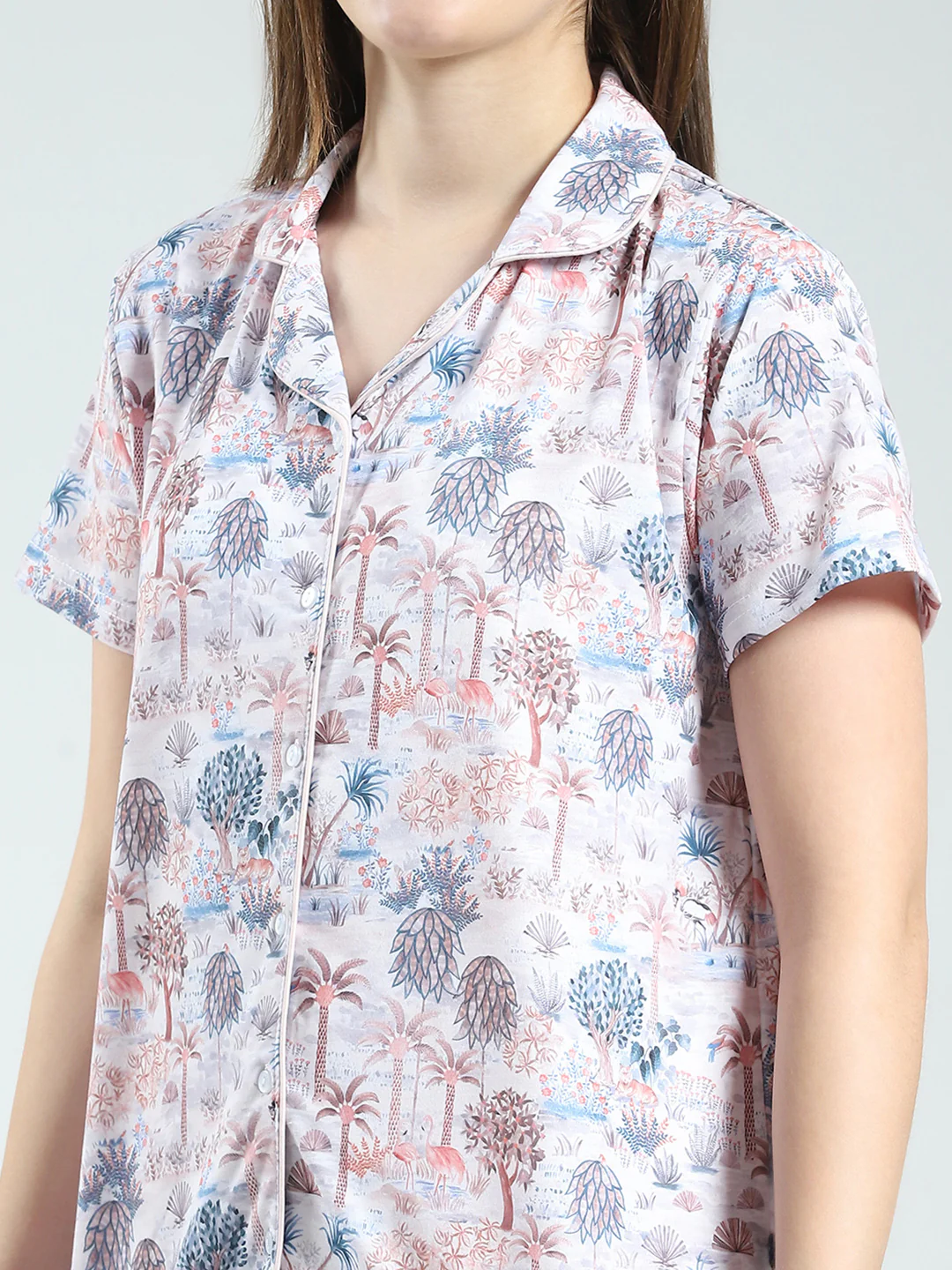 Women Peach Printed Collar Half Sleeve Lower Set - Image 7