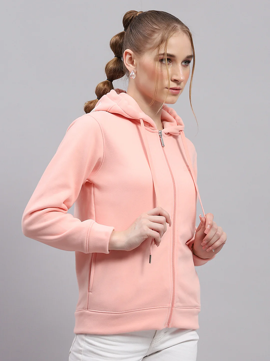 Women Peach Printed Hooded Full Sleeve Sweatshirt - Image 4