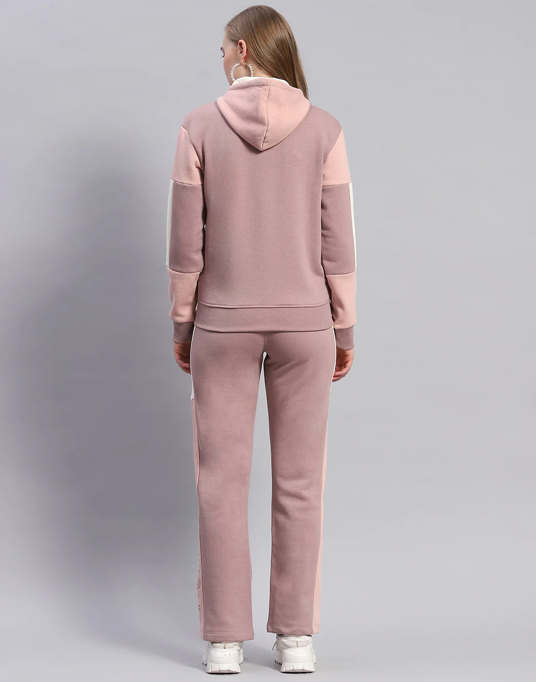 Women Peach Printed Hooded Full Sleeve Tracksuit - Image 5