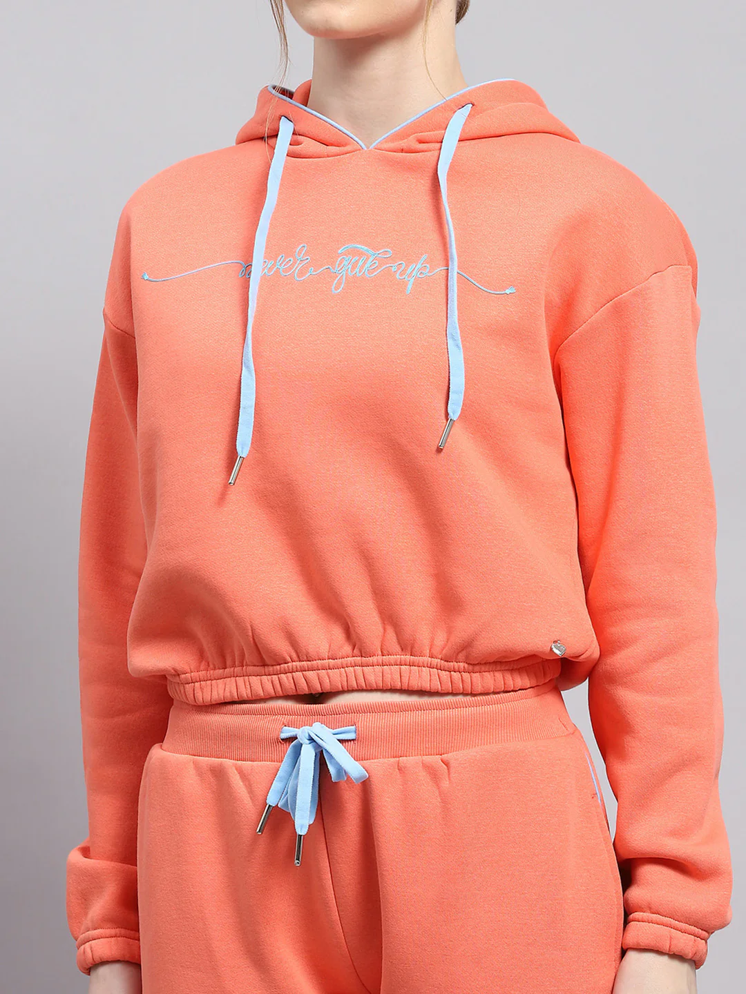 Women Peach Printed Hooded Full Sleeve Tracksuit - Image 7