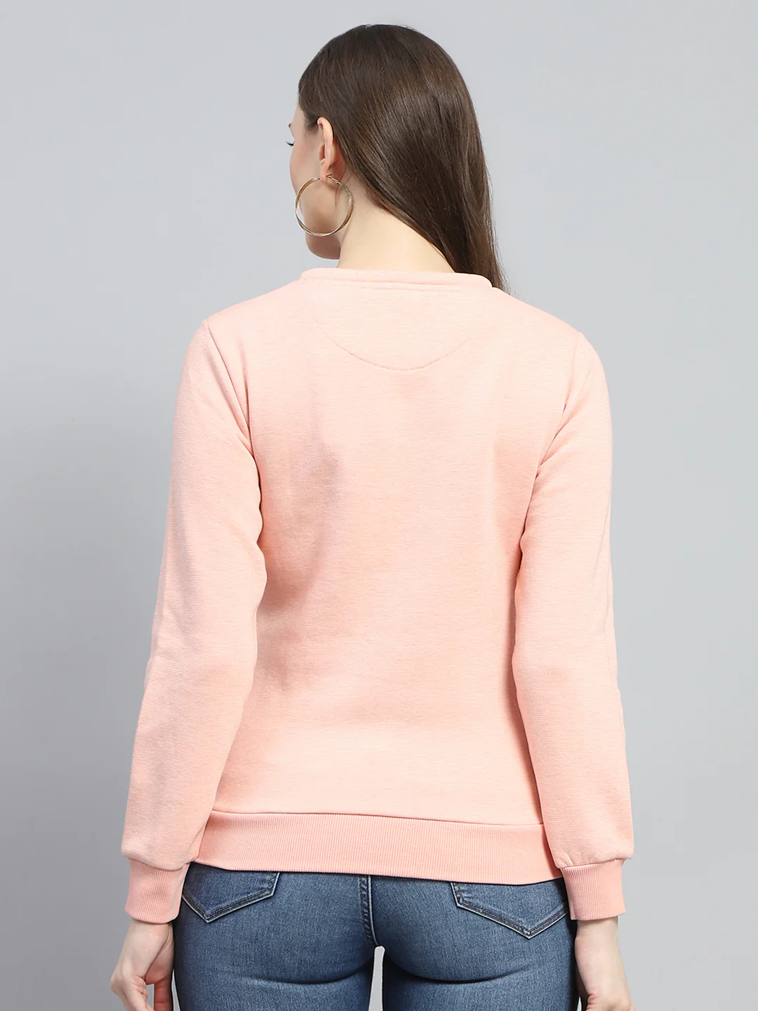Women Peach Printed Round Neck Full Sleeve Sweatshirt - Image 5