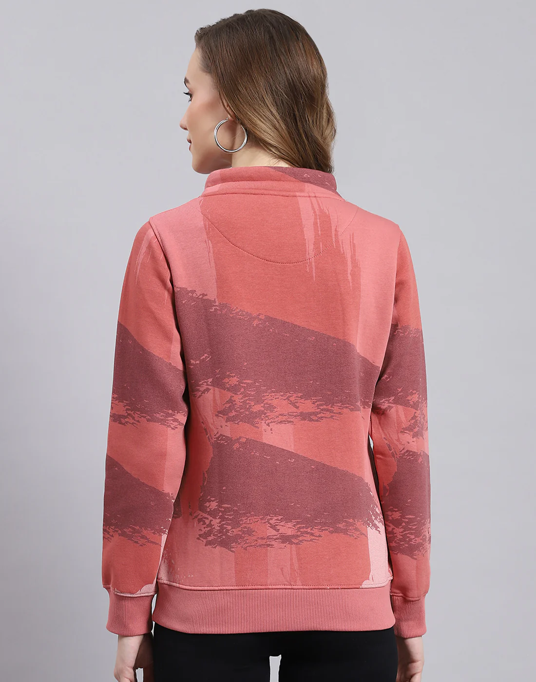 Women Peach Printed Round Neck Full Sleeve Sweatshirt - Image 6
