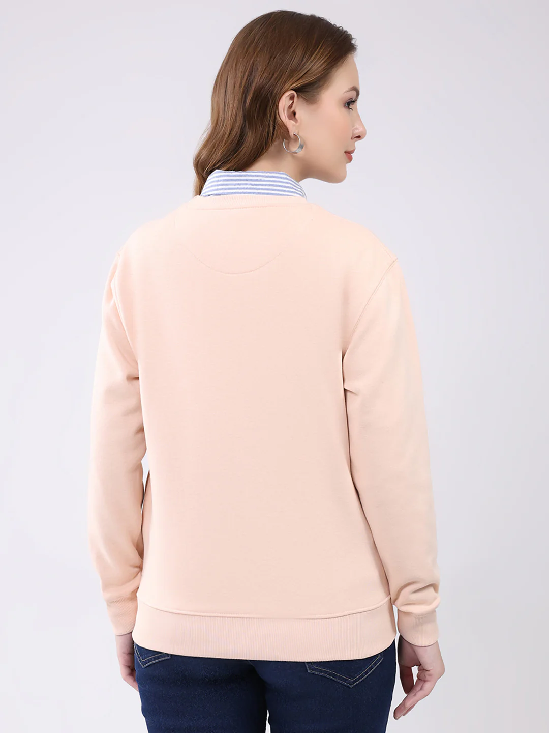 Women Peach Printed Round Neck Full Sleeve Sweatshirt - Image 5