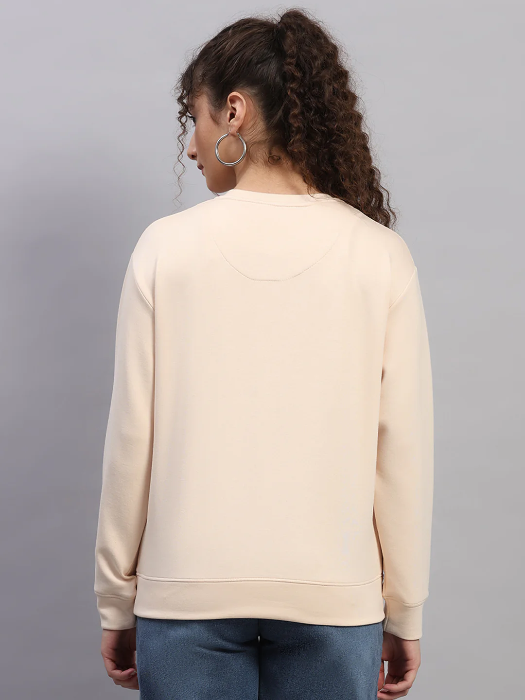 Women Peach Printed Round Neck Full Sleeve Sweatshirt - Image 5