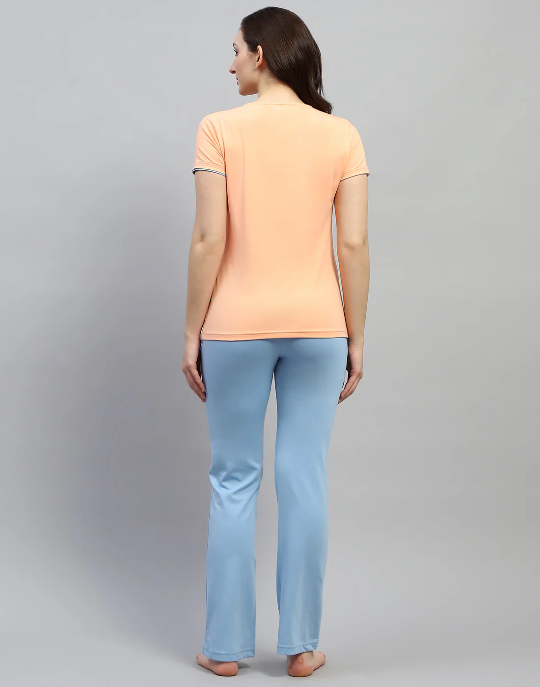 Women Peach Printed Round Neck Half Sleeve Lower Set - Image 5