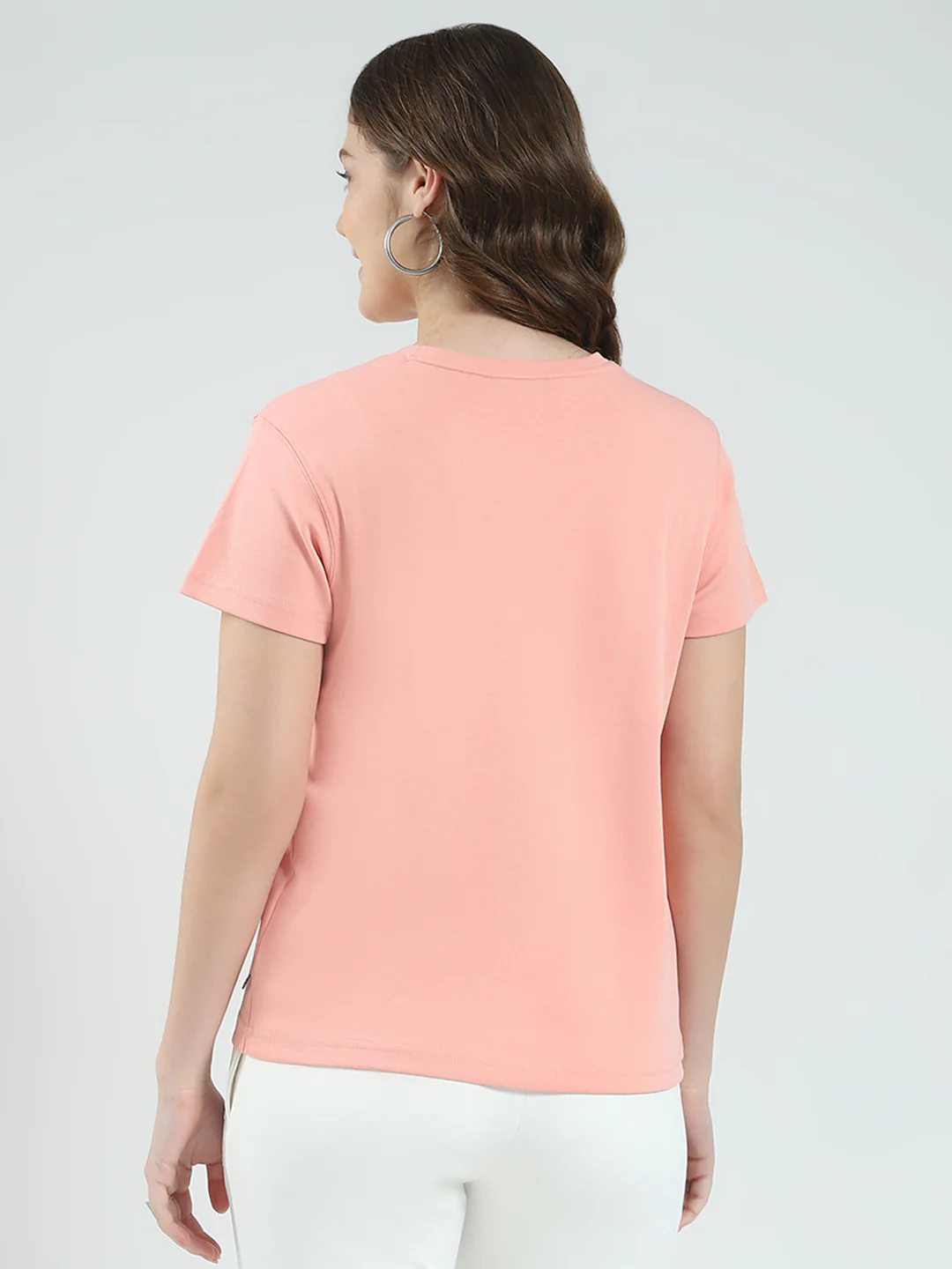 Women Peach Printed Round Neck Half Sleeve Top - Image 5