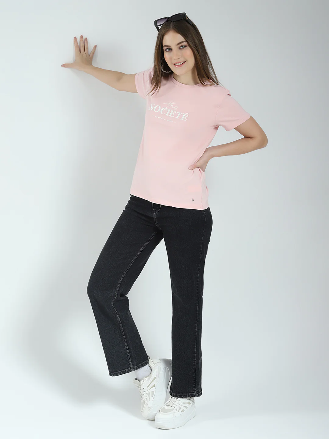 Women Peach Printed Round Neck Half Sleeve Top - Image 2
