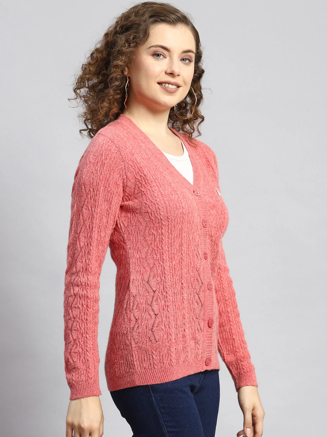 Women Peach Self Cardigan - Image 3