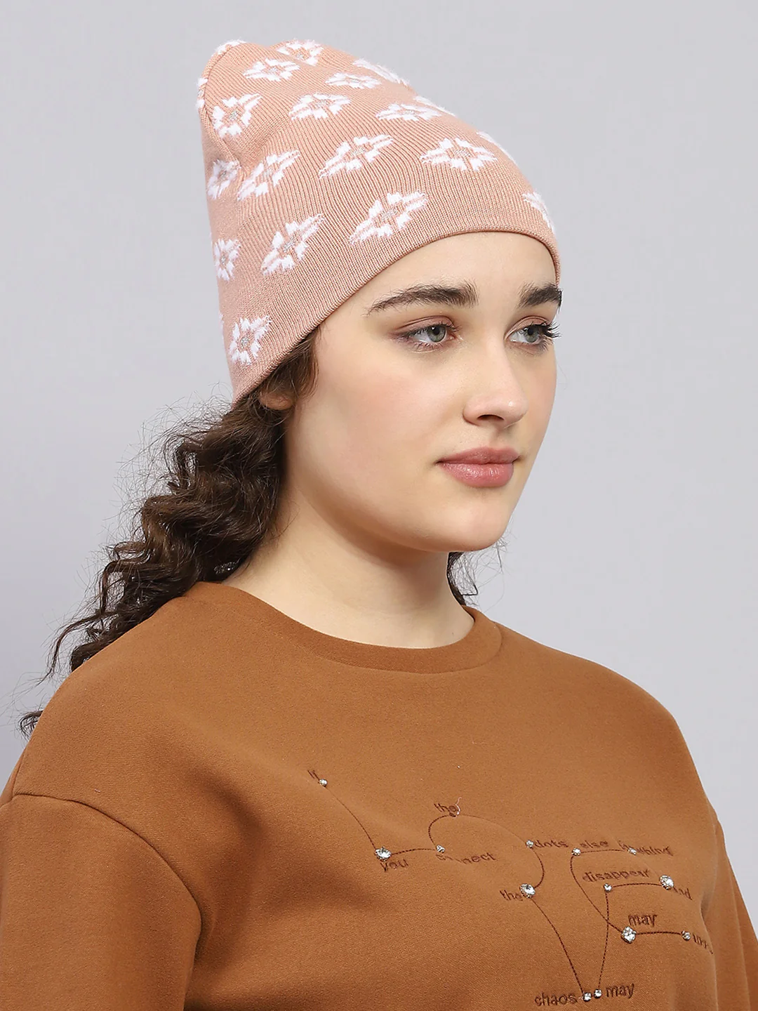 Women Peach Self Design Cap - Image 4