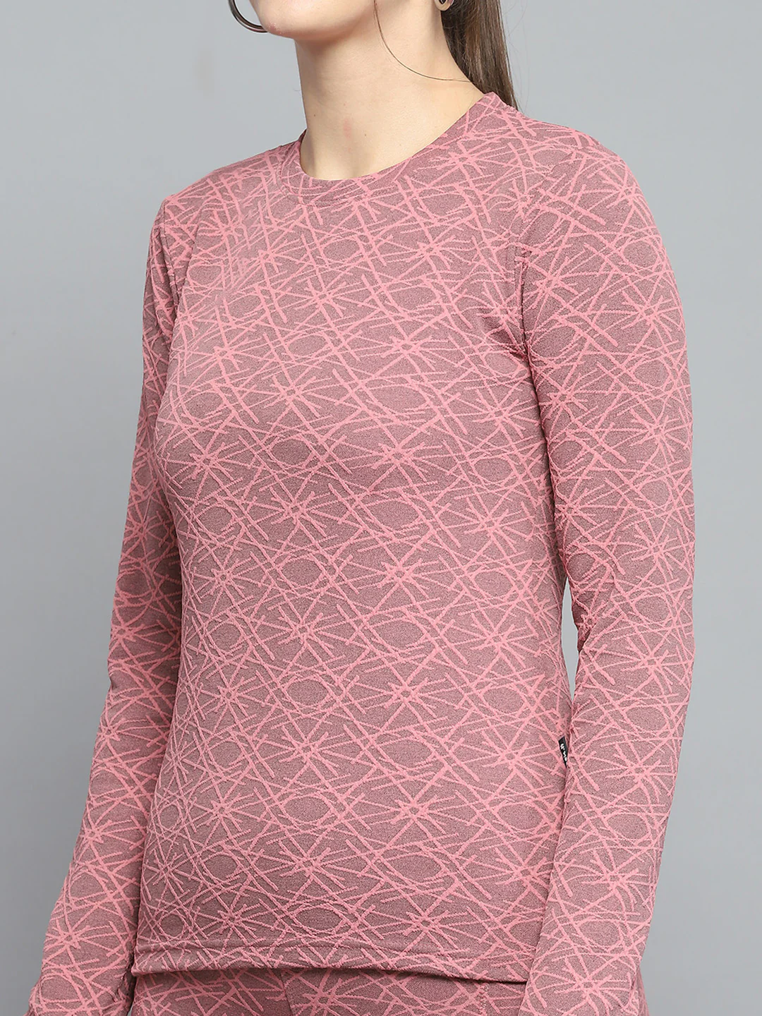 Rock.it Women Peach Self Design Round Neck Full Sleeve Tracksuit - Image 7