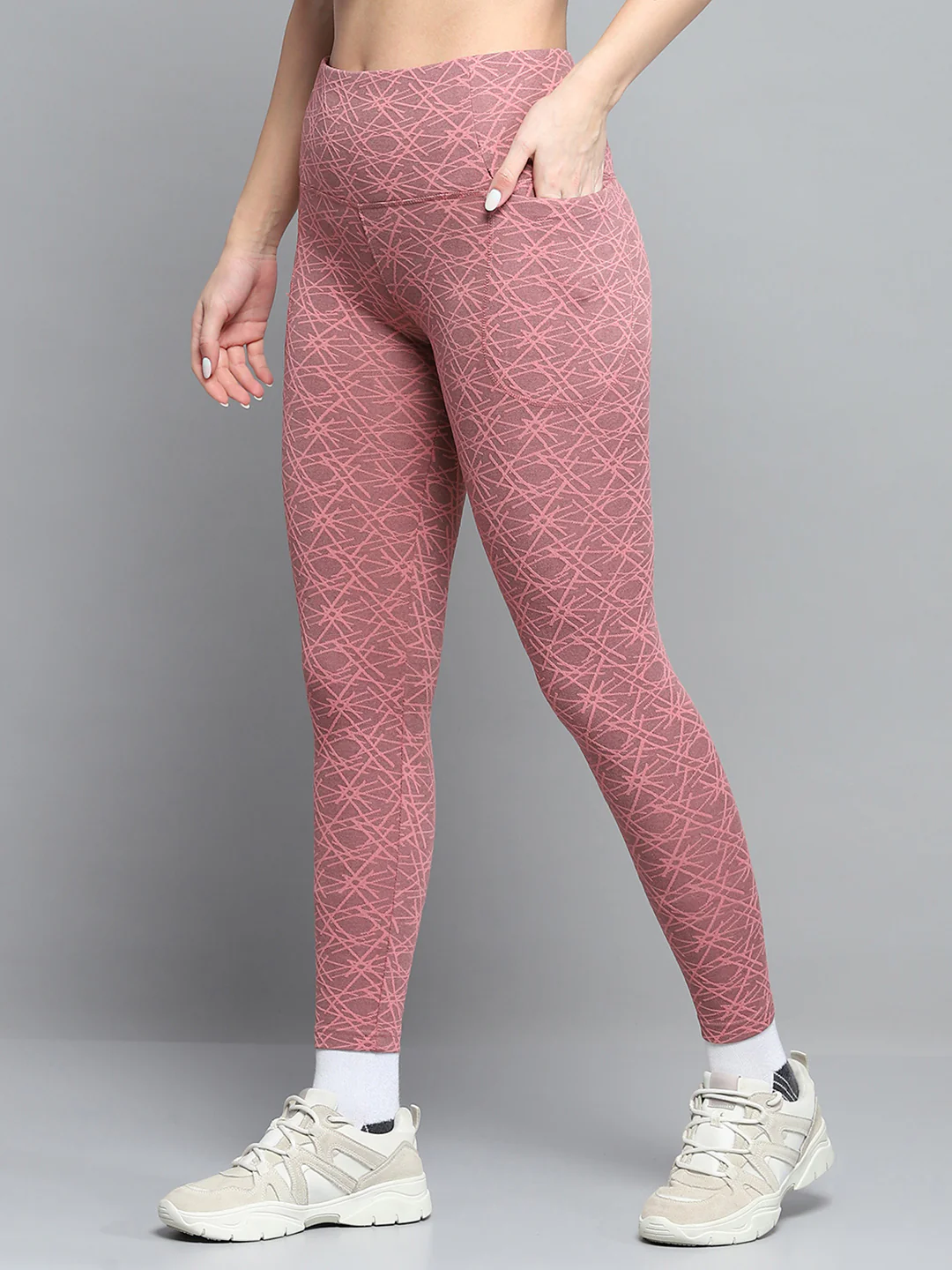 Rock.it Women Peach Self Design Round Neck Full Sleeve Tracksuit - Image 8