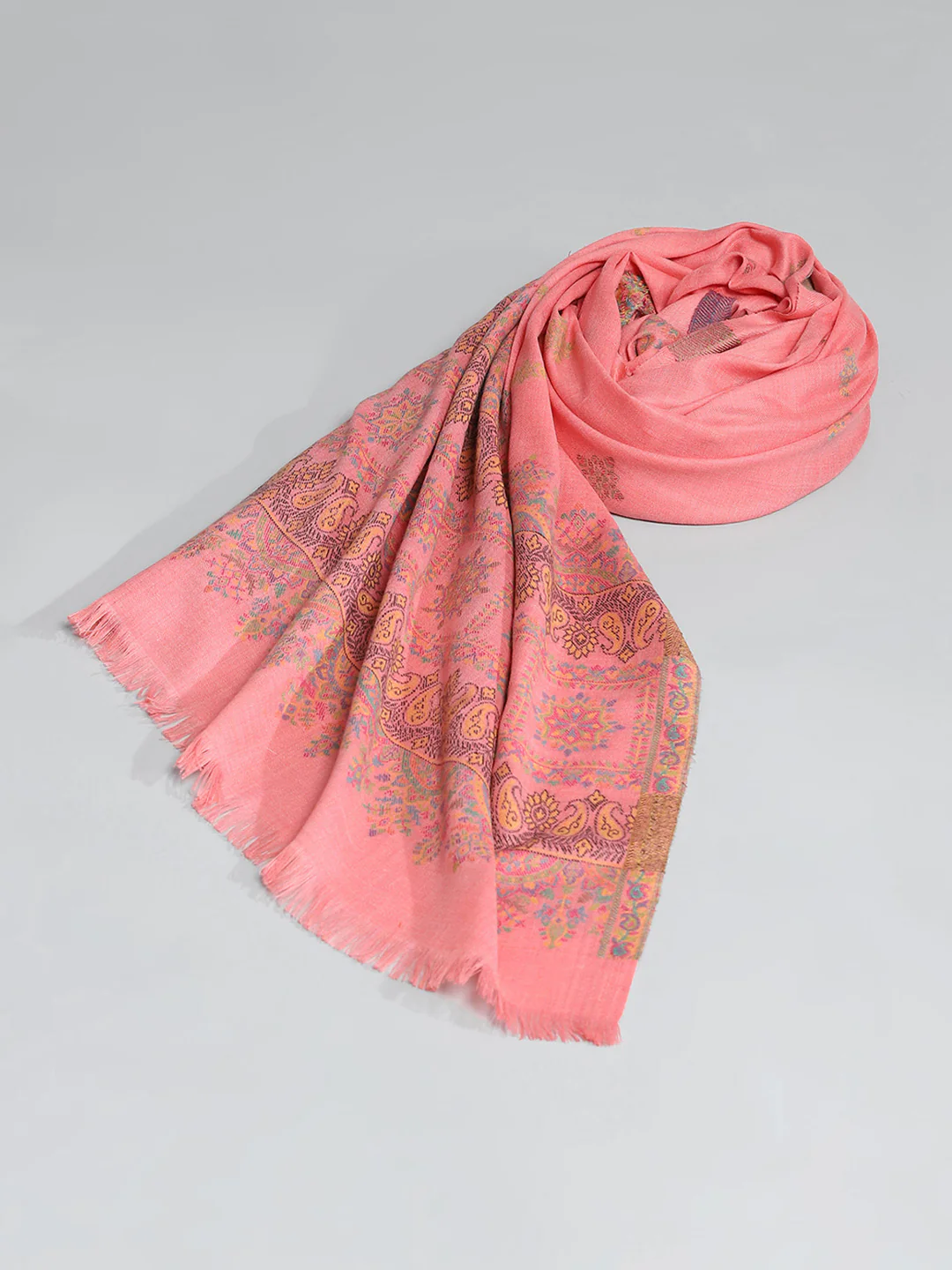 Women Peach Self Design Shawl - Image 5