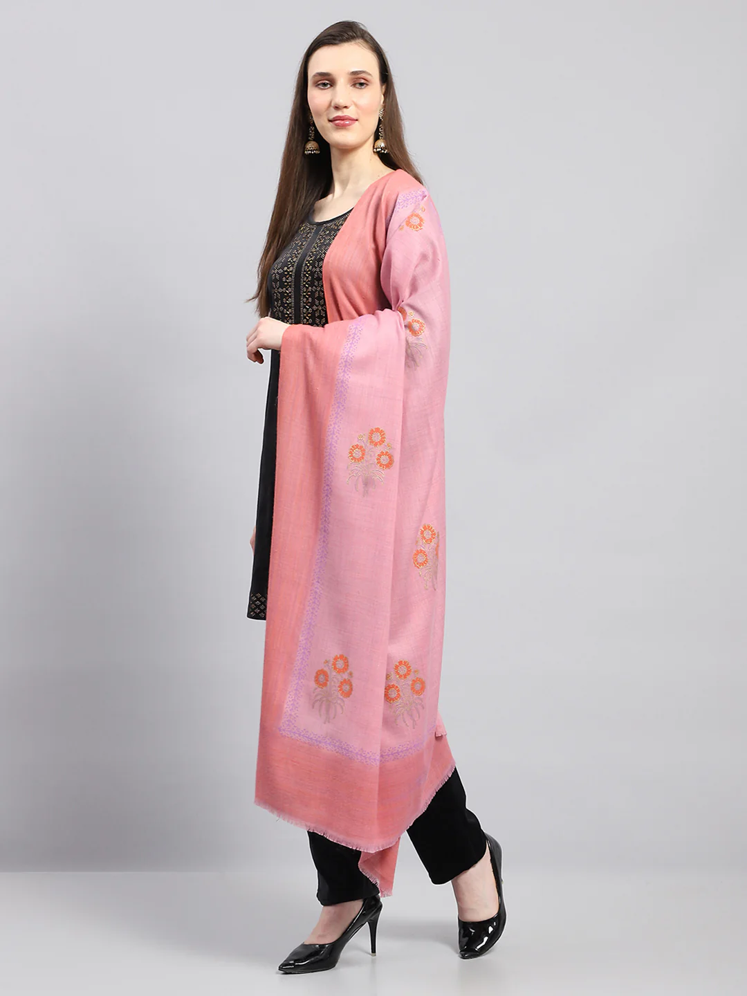 Women Peach Self Design Shawl - Image 3