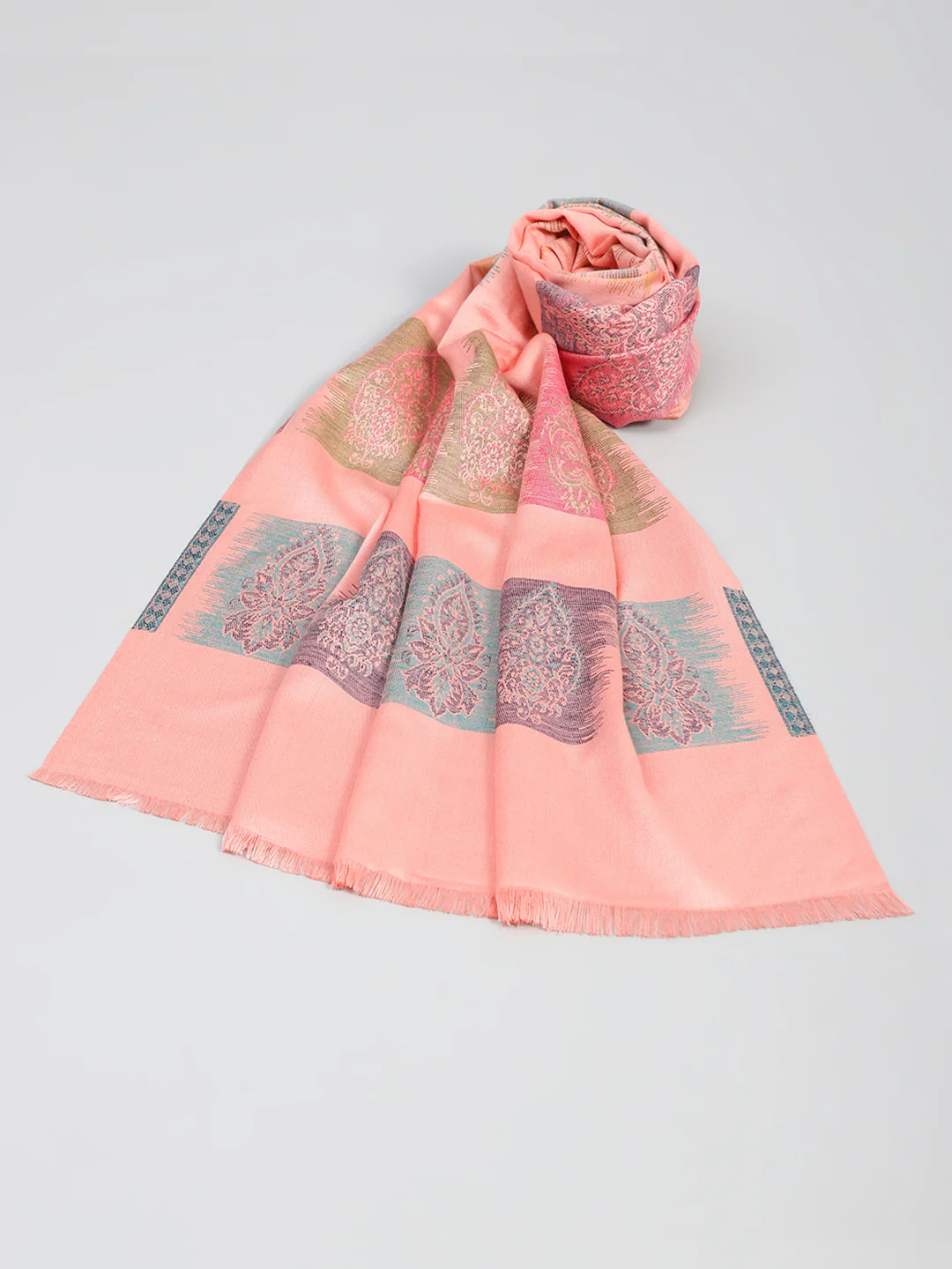 Women Peach Self Design Stole - Image 6