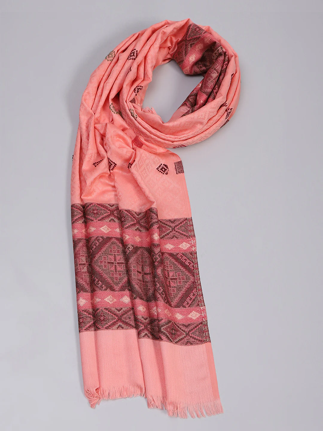 Women Peach Self Design Stole - Image 6
