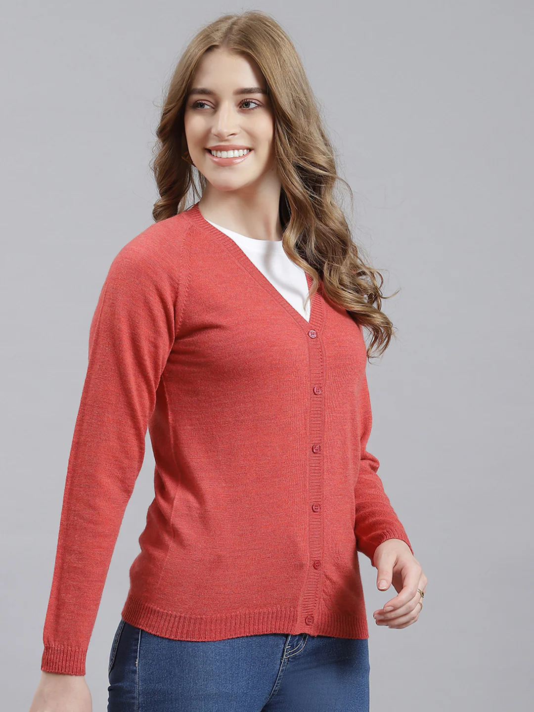 Women Peach Solid Cardigan - Image 3